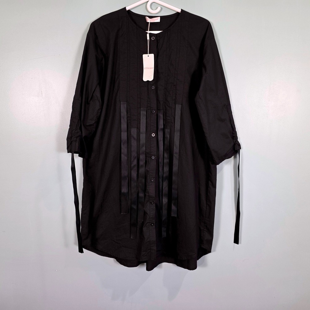 JJ'S Fairyland Womens Black Button Down Ribbon Detail Shirt Dress JT1075 L